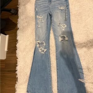 American Eagle Outfitters Light Blue Distressed Flare Jeans